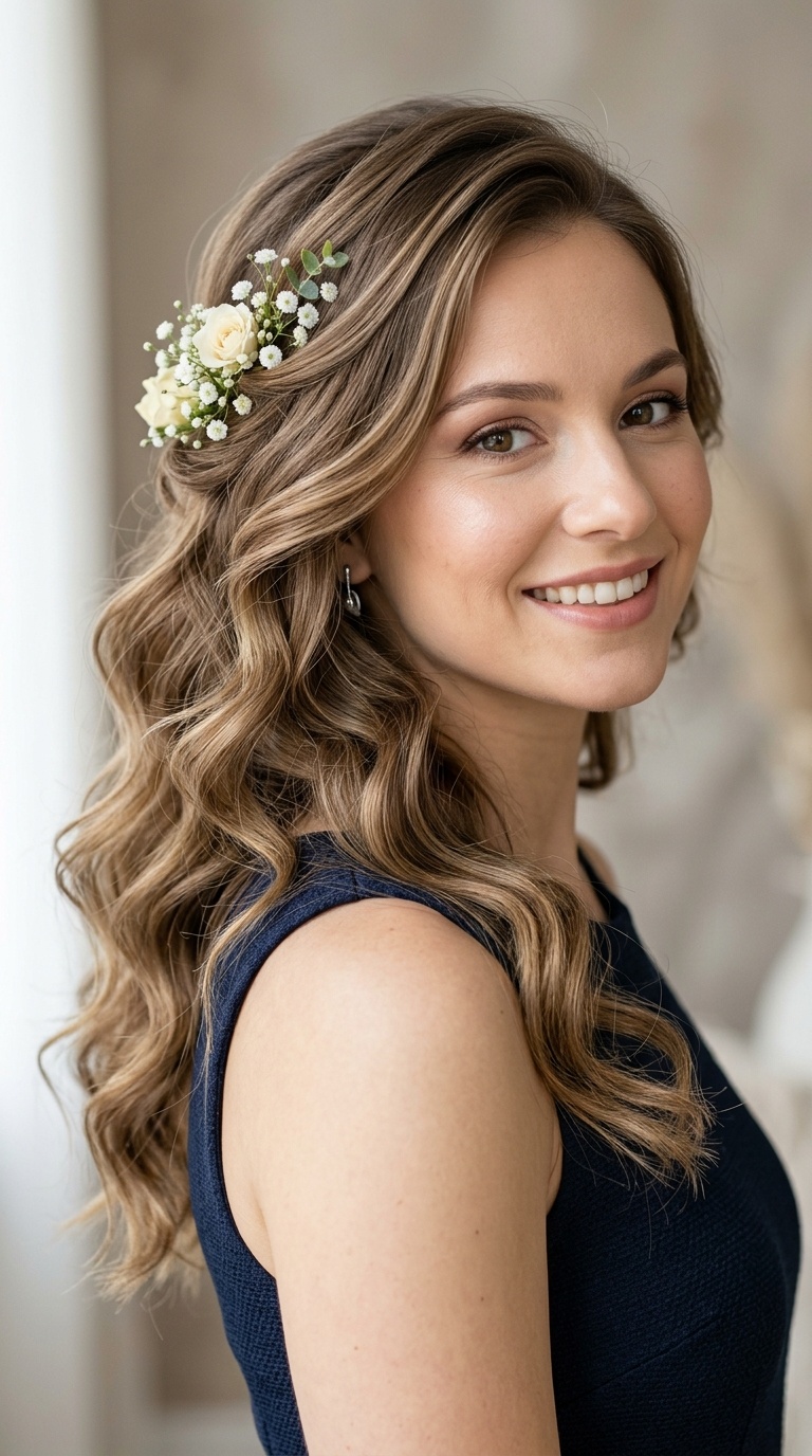 Floral-Accented Loose Waves
