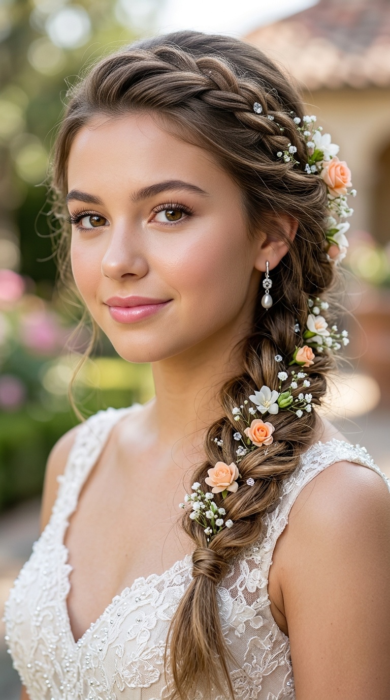 Floral-Accented Side Braid