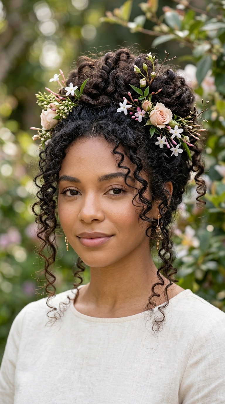 Floral Accented Updo with Garden Tendrils