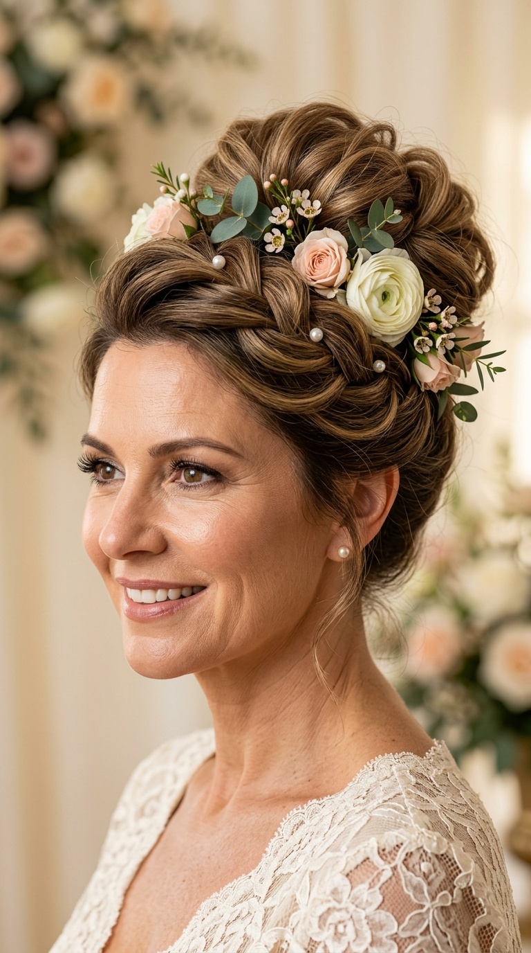 Floral-Accented Voluminous Bun