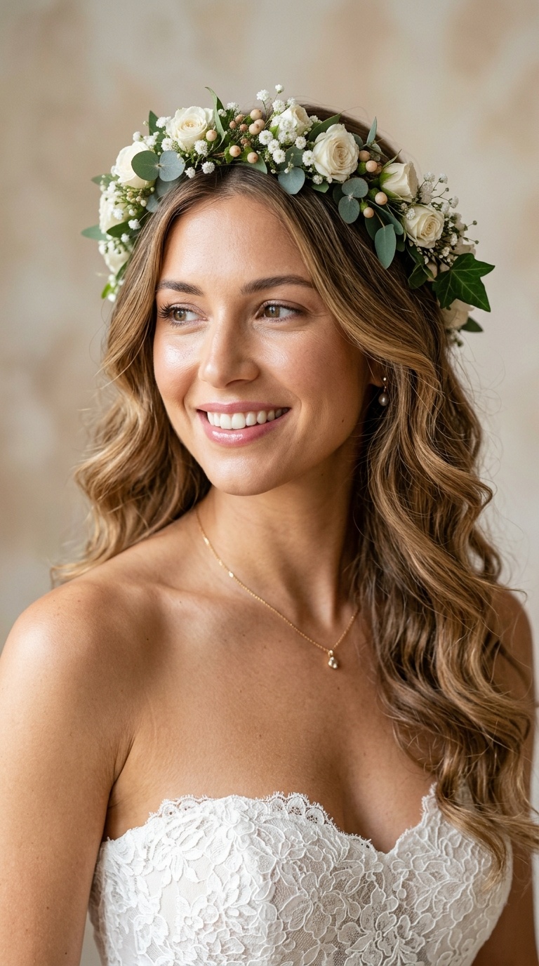 Floral Crown with Loose Waves