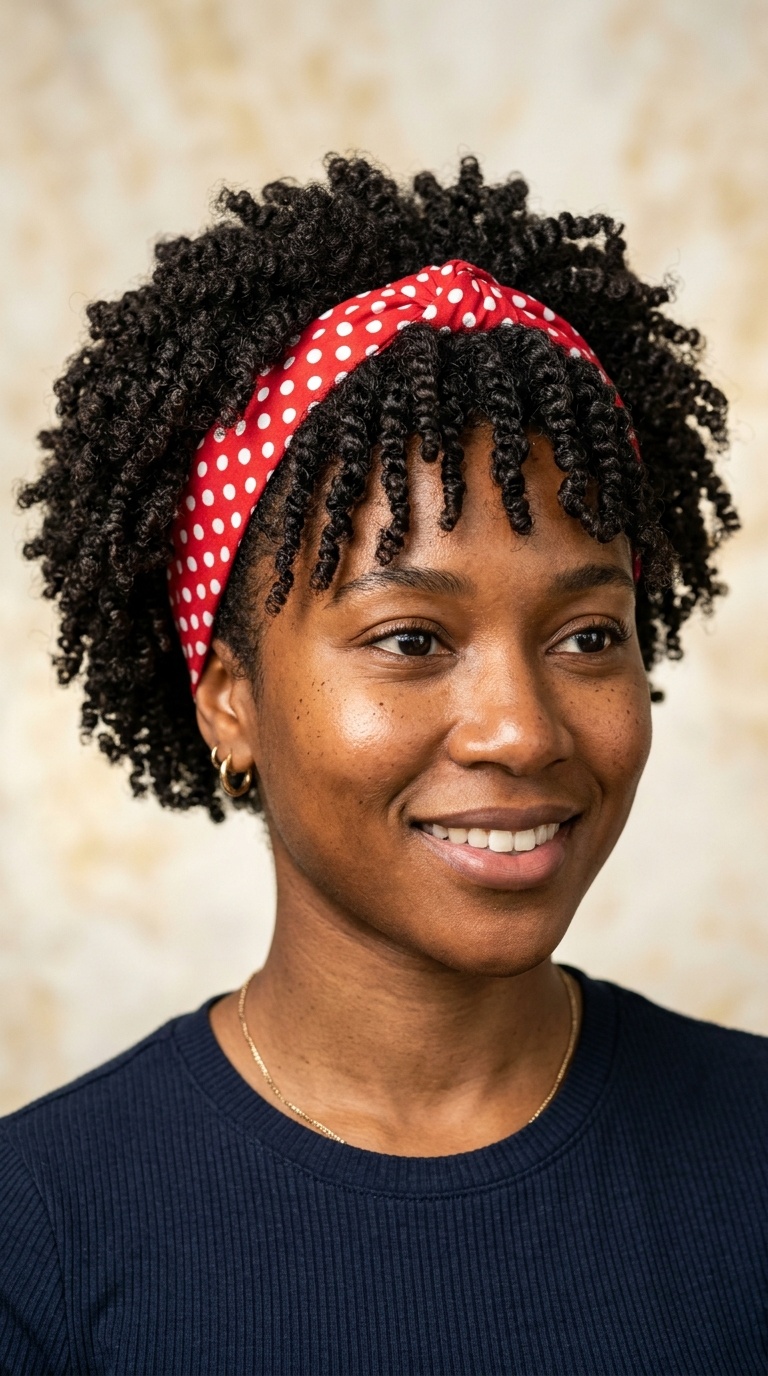 Fluffy Twist-Out with a Retro Polka Dot Band