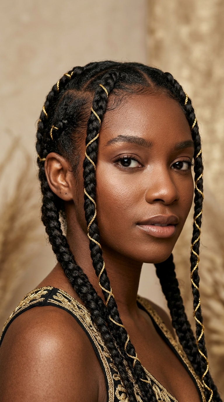 Four Braids with Gold Cord Accents