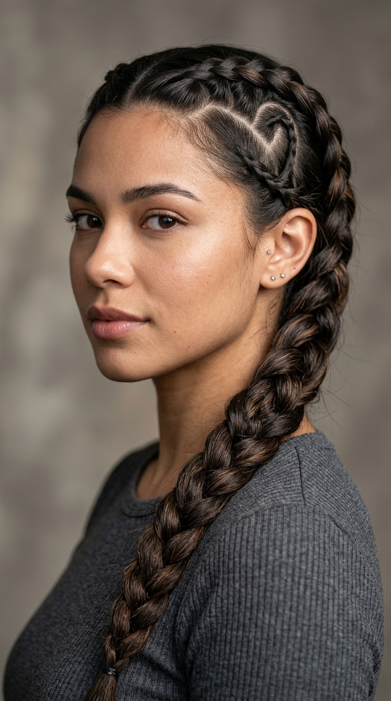 Four-Strand Braid with a Heart-Shaped Part
