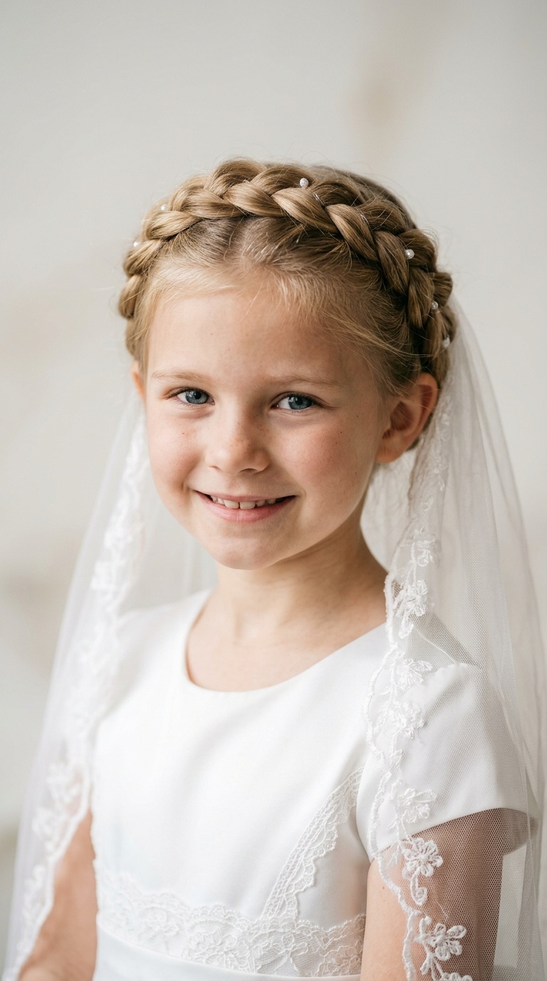 French Braid Crown with Veil