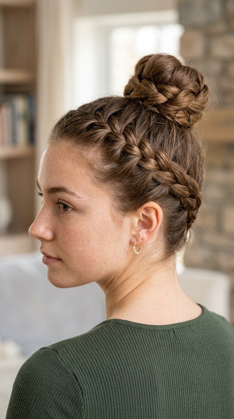 French Braid into a High Bun