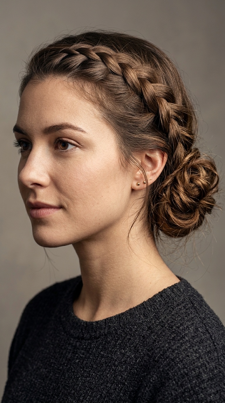 French Braid into a Messy Bun