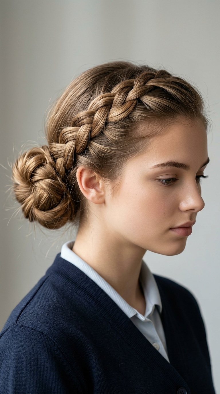 French Braid into Messy Bun