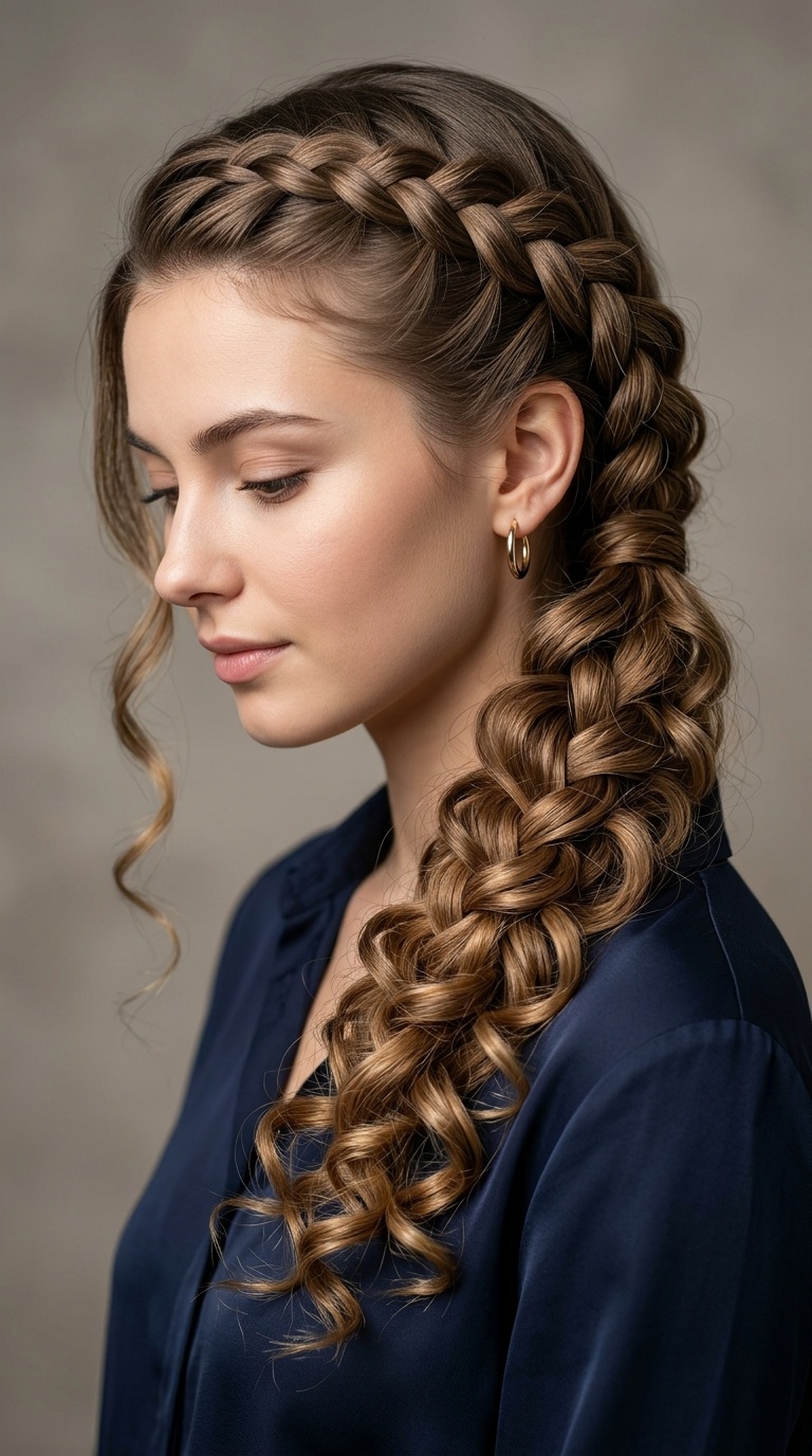 French Braid into Side-Swept Ringlets