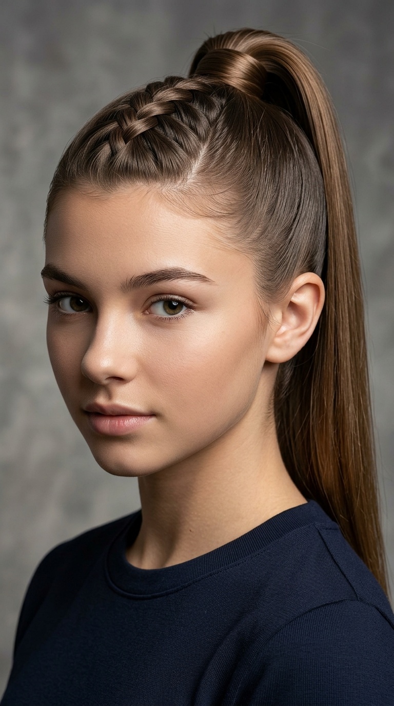 French Braid into Sleek Pony
