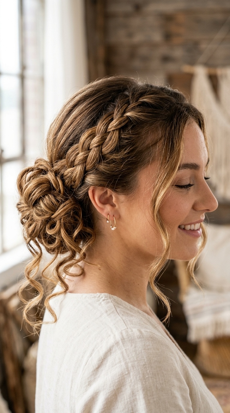 French Braid Side Bun with Spiral Ends