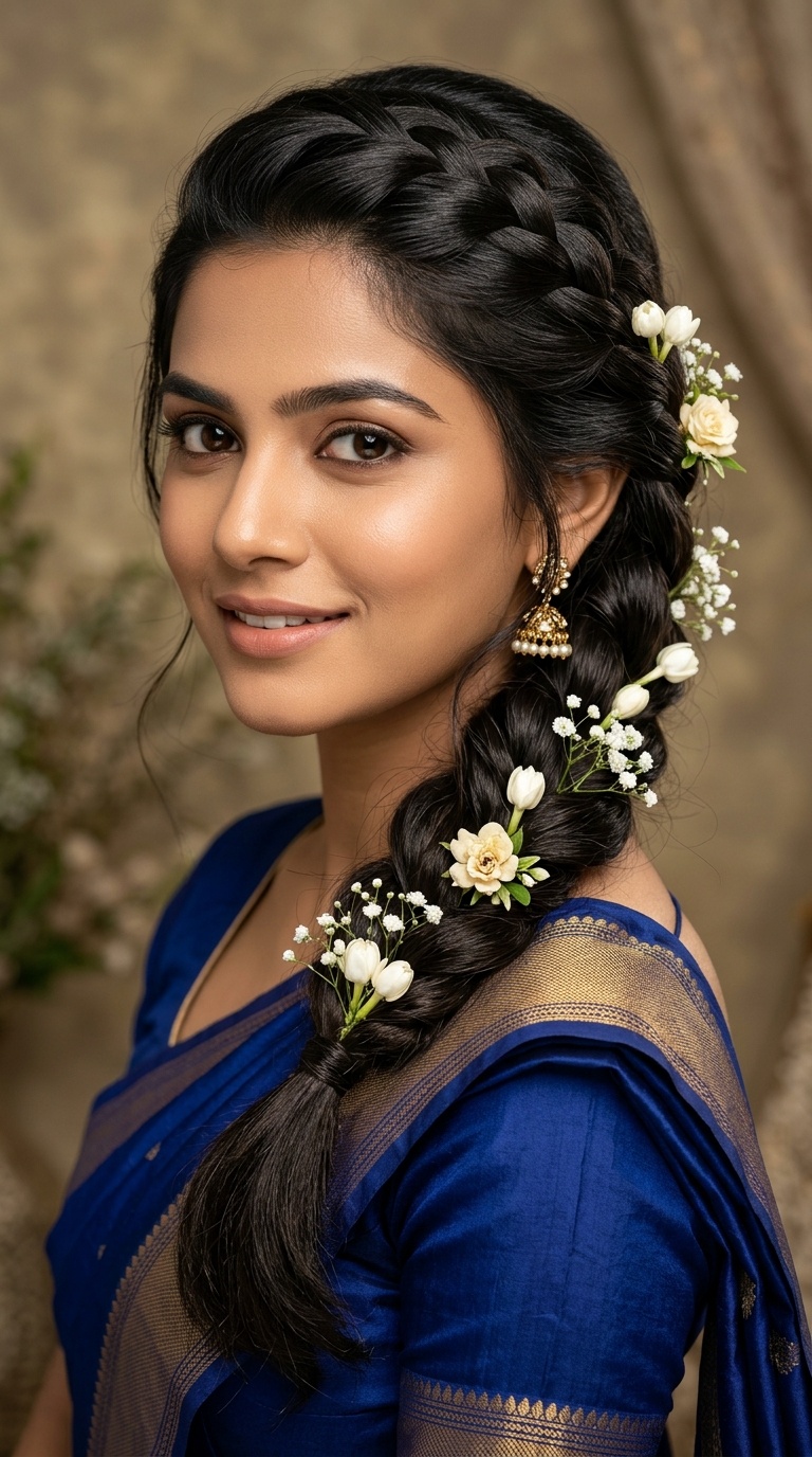 French Braid with Floral Accents