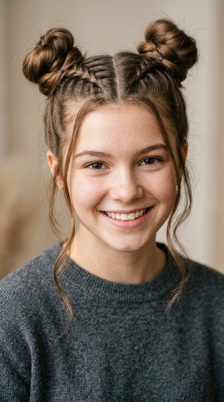 French Braids into Space Buns