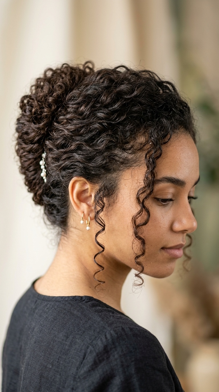 French Twist for Curls with Side Tendrils