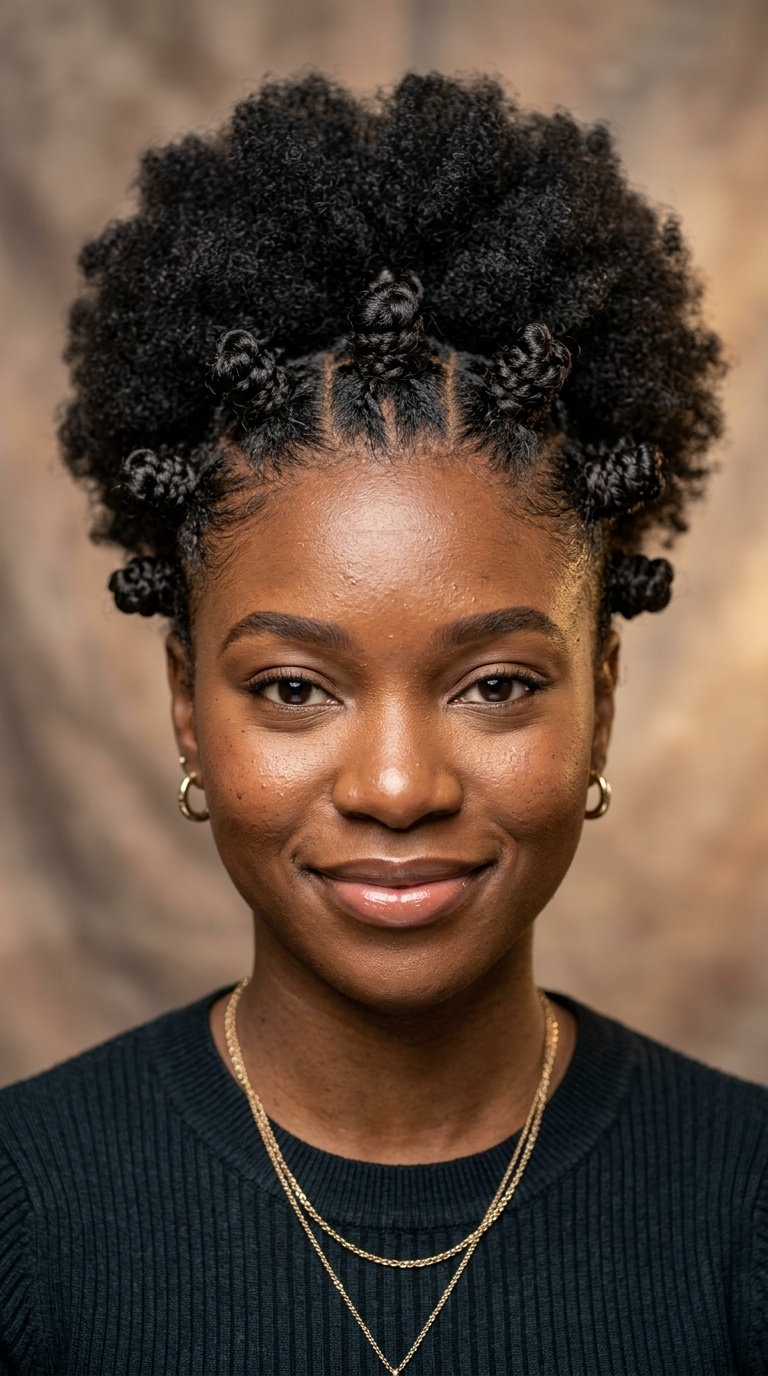 Front Bantu Knots with Back Puff