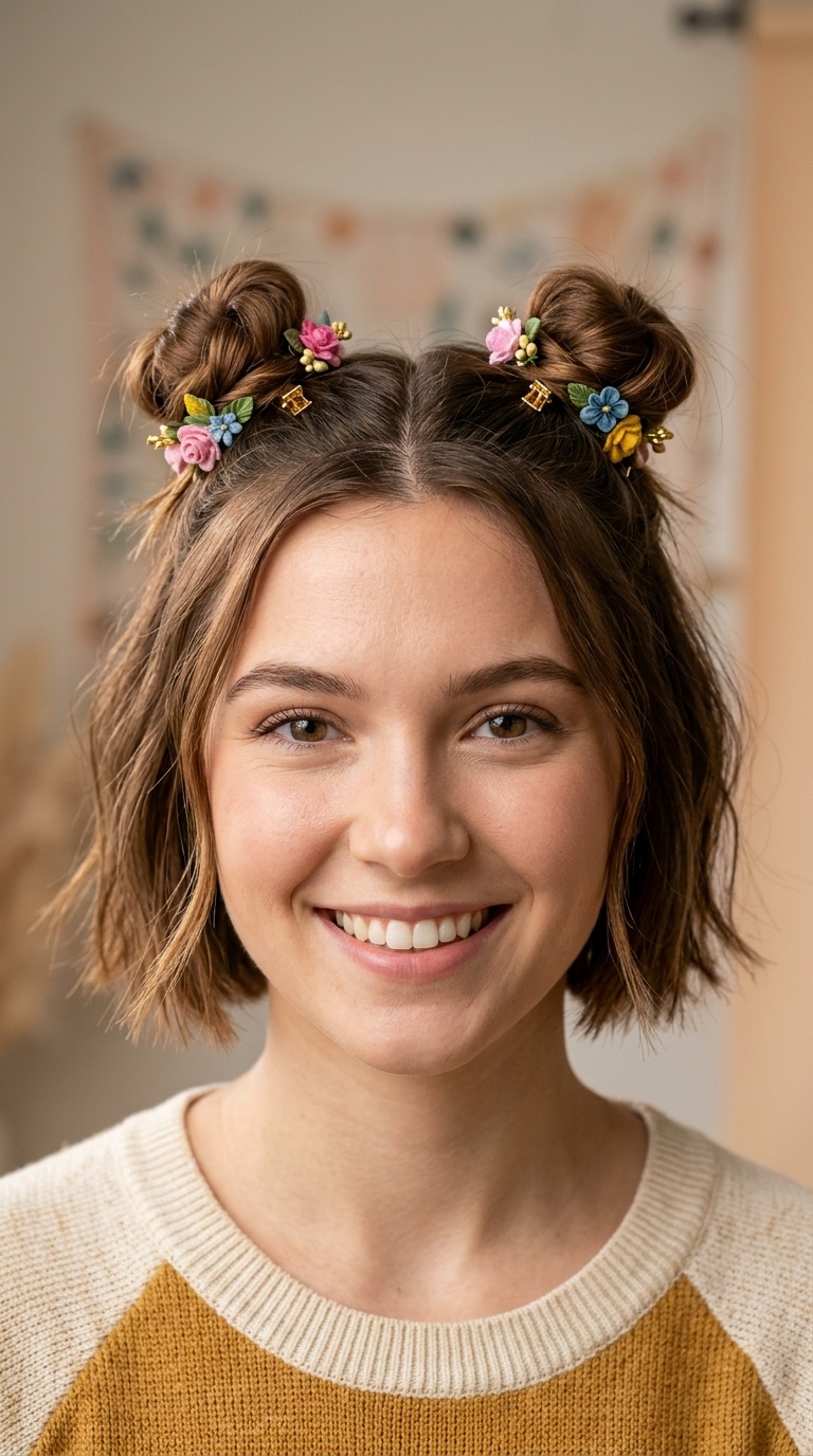 Front-Frame Buns with Floral Pins