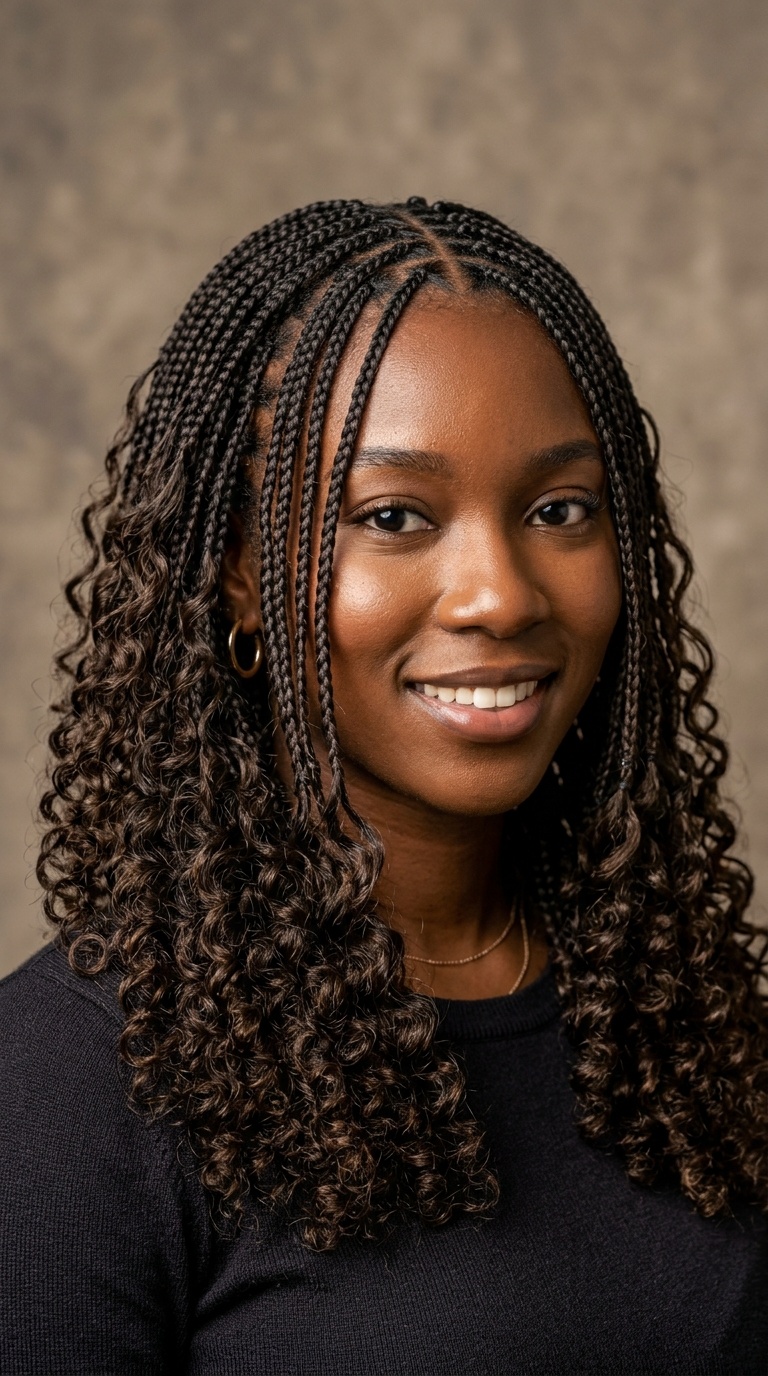 Front Micro-Braids with Open Curls