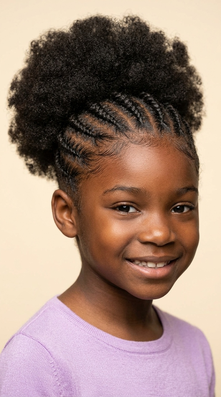 Front-to-Back Cornrows with Afro Puff
