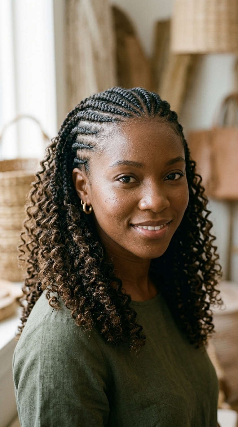 Frontal Cornrows with Curly Back