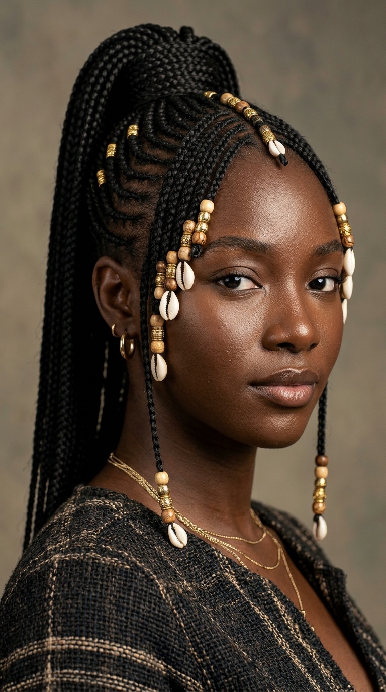 Fulani Braided Pony with Beaded Side Fringe