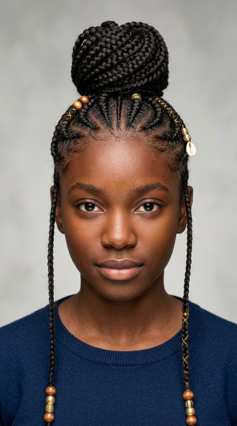 Fulani Braids with a High Bun Center
