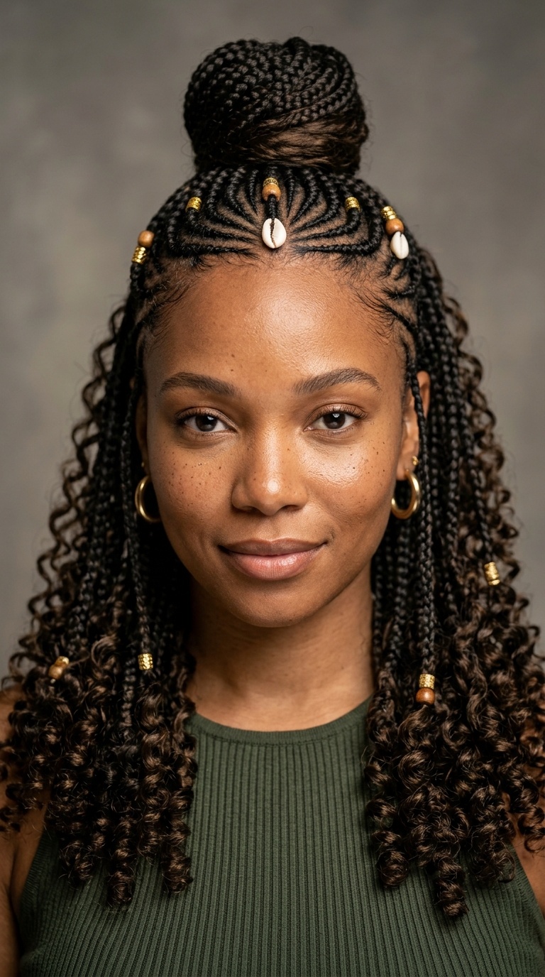 Fulani Braids with Curly Extension Ends