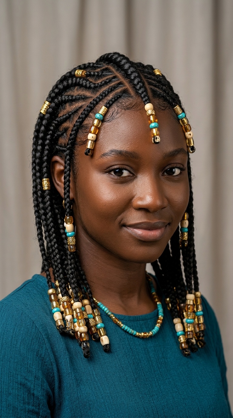 Fulani Braids with Geometric Beads