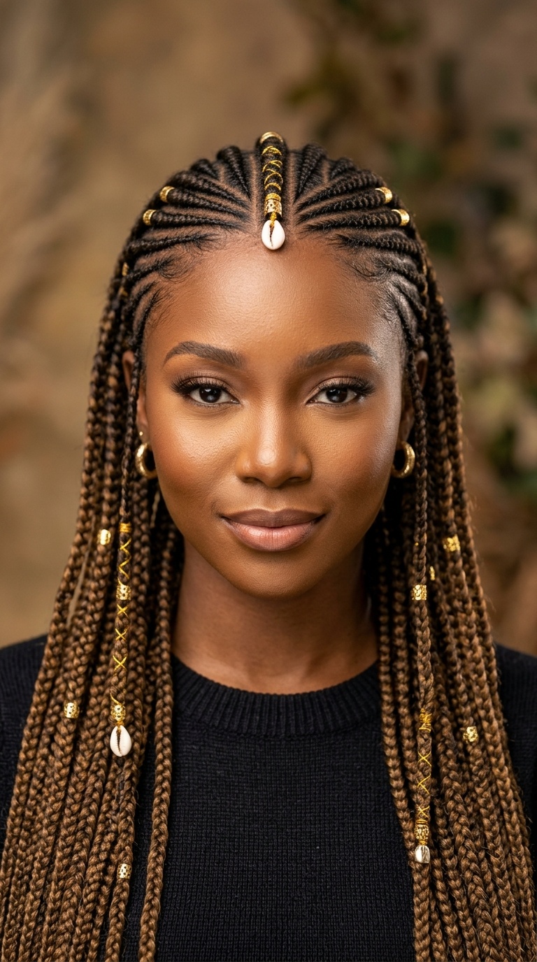 Fulani Braids with Gold Accents