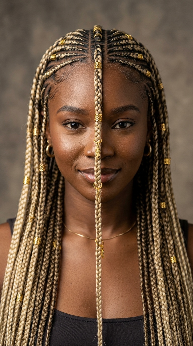 Fulani Braids with Gold Accents