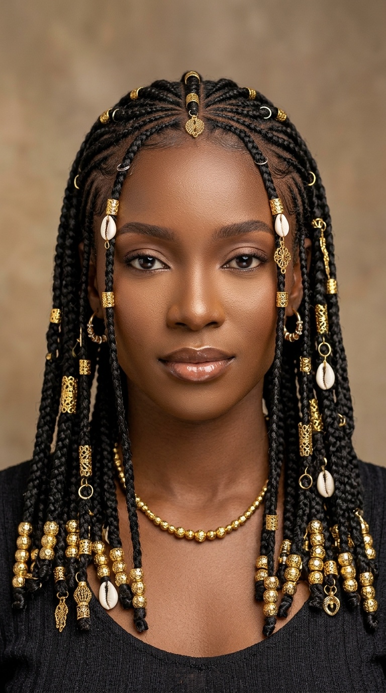 Fulani Braids with Gold Accessories