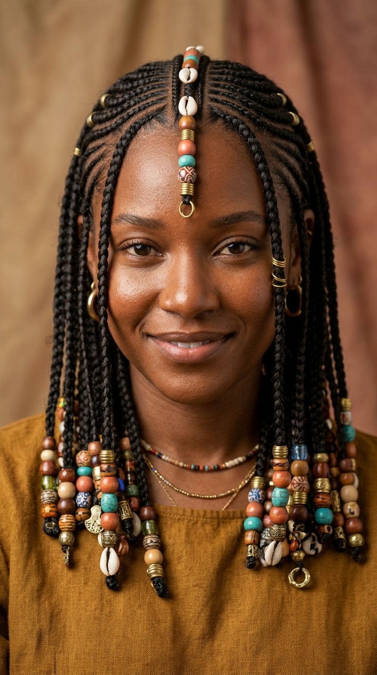 Fulani Braids with Intricate Tribal Beads