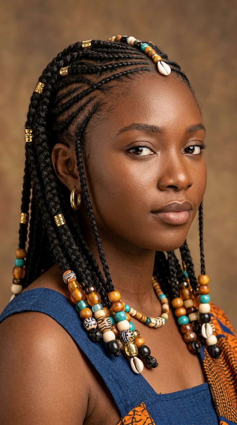 Fulani Braids with Traditional Beads