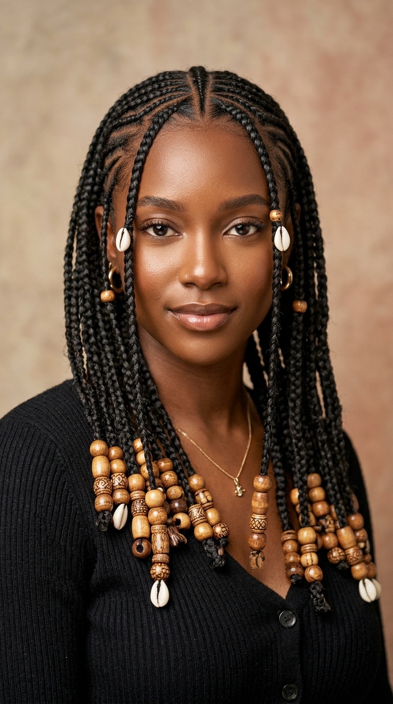 Fulani Braids with Wooden Beads