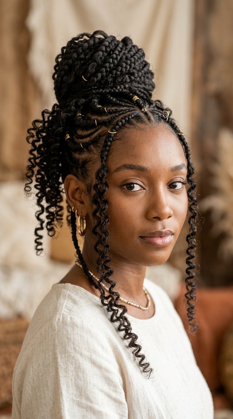 Fulani-Inspired Braided Bun with Ringlets