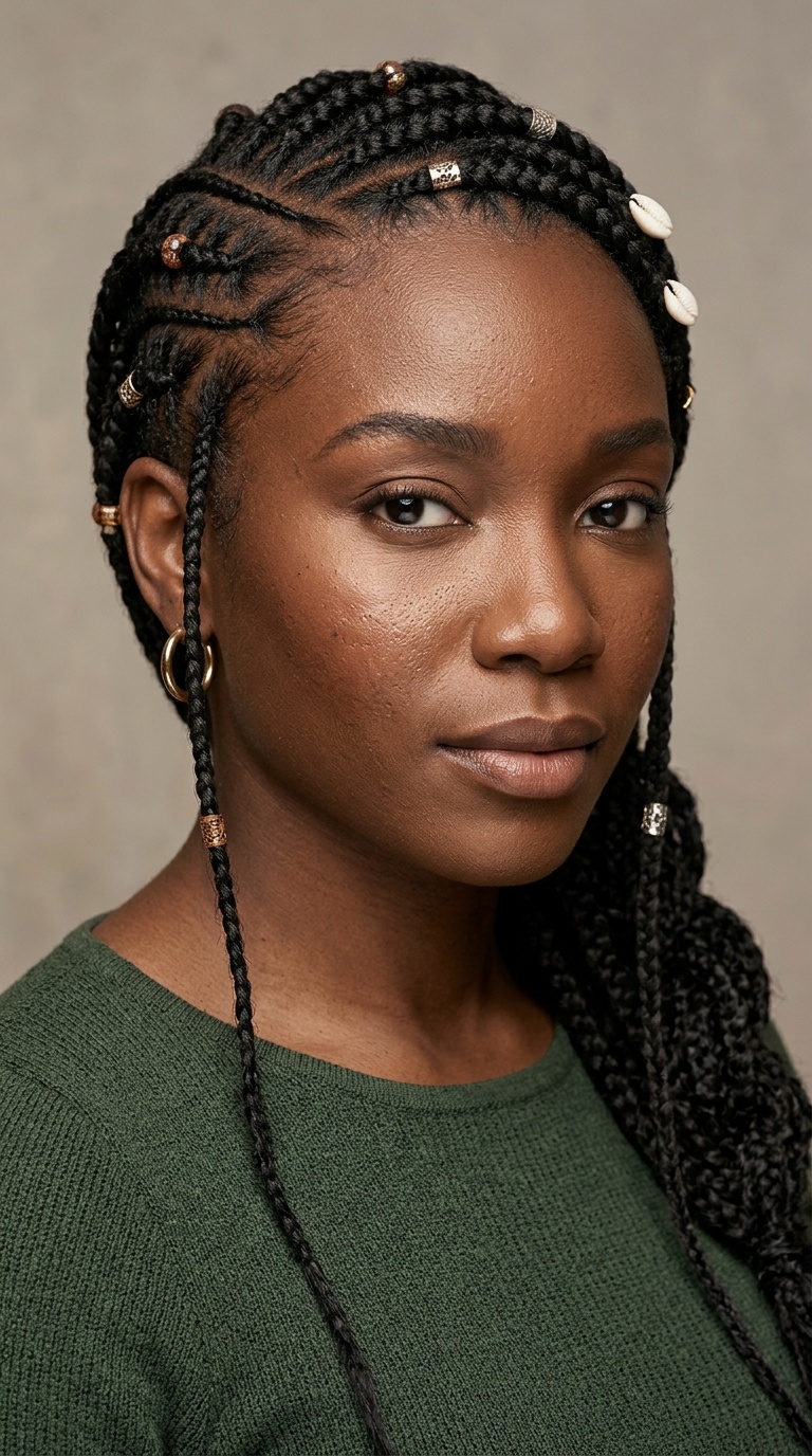 Fulani-Inspired Side Part Braids