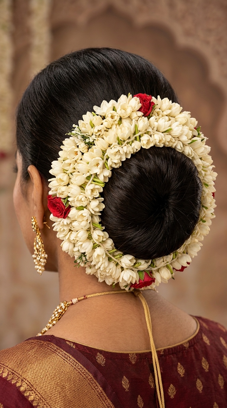 Gajra-Wrapped Traditional Bun