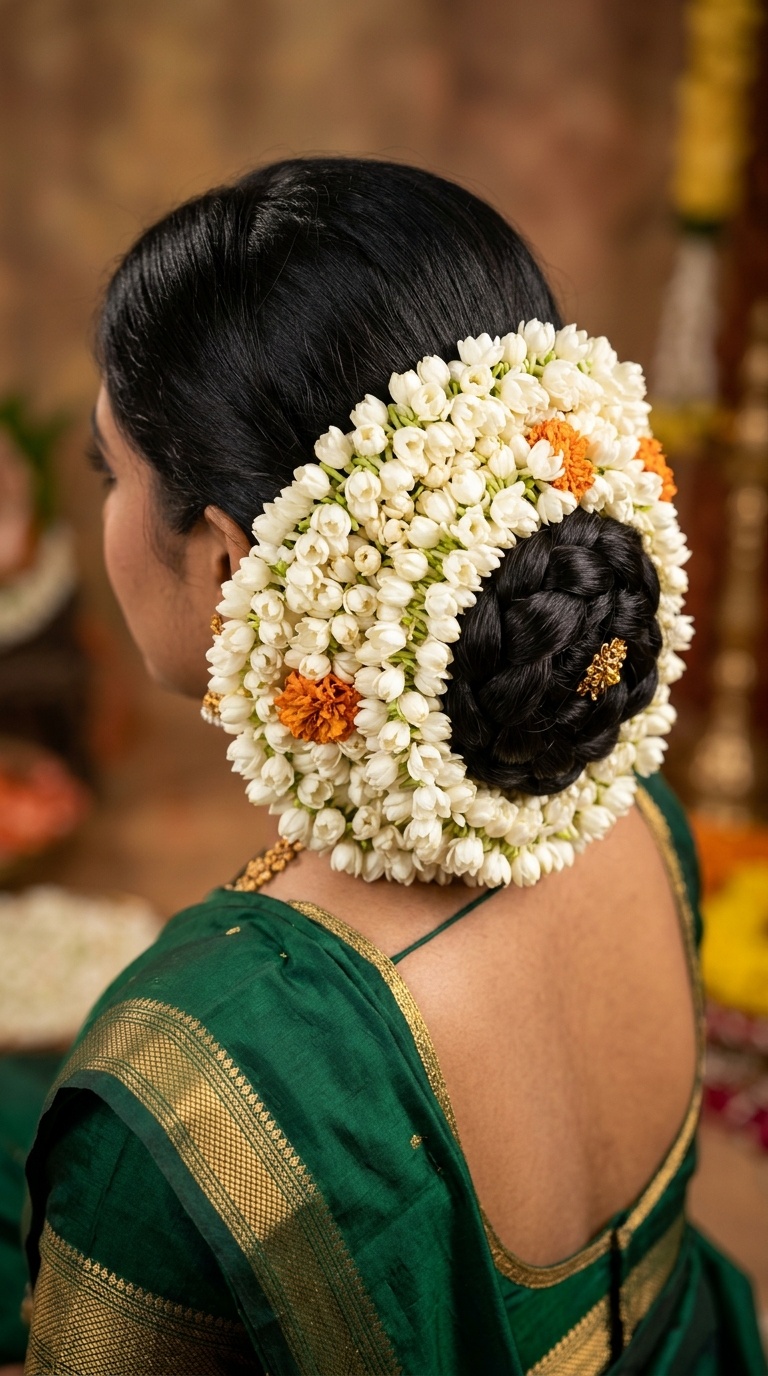 Gajra-Wrapped Traditional Bun