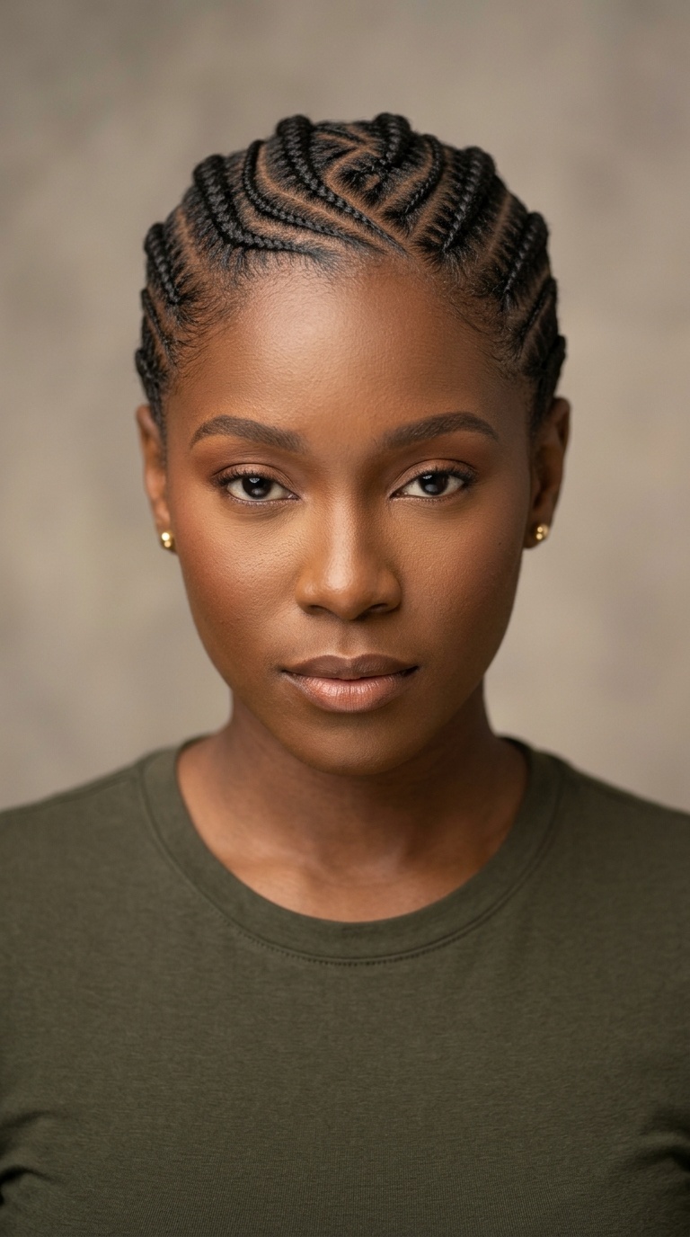 Geometric Feed-In Cornrows with a Curved Part