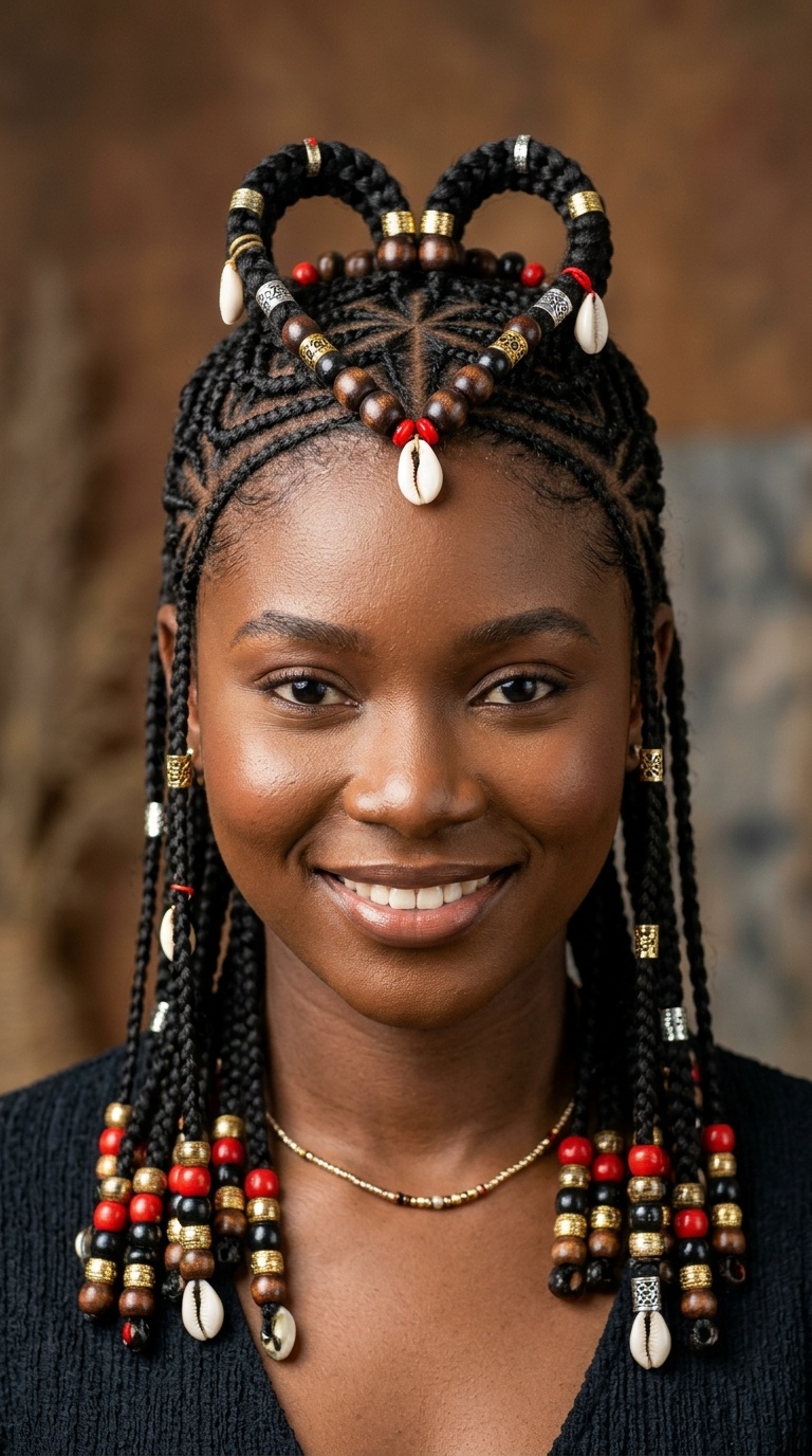 Geometric Fulani Braids with Heart Crown