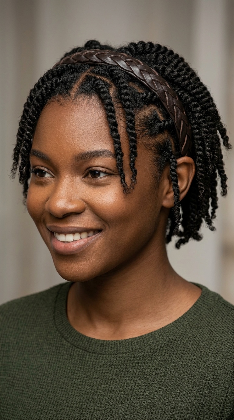 Geometric Parted Twists with a Leather Headband