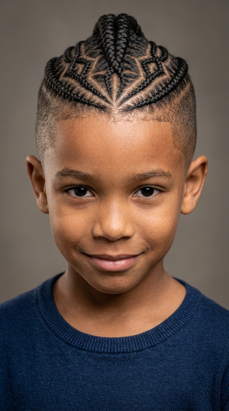 Geometric Patterned Cornrow Mohawk