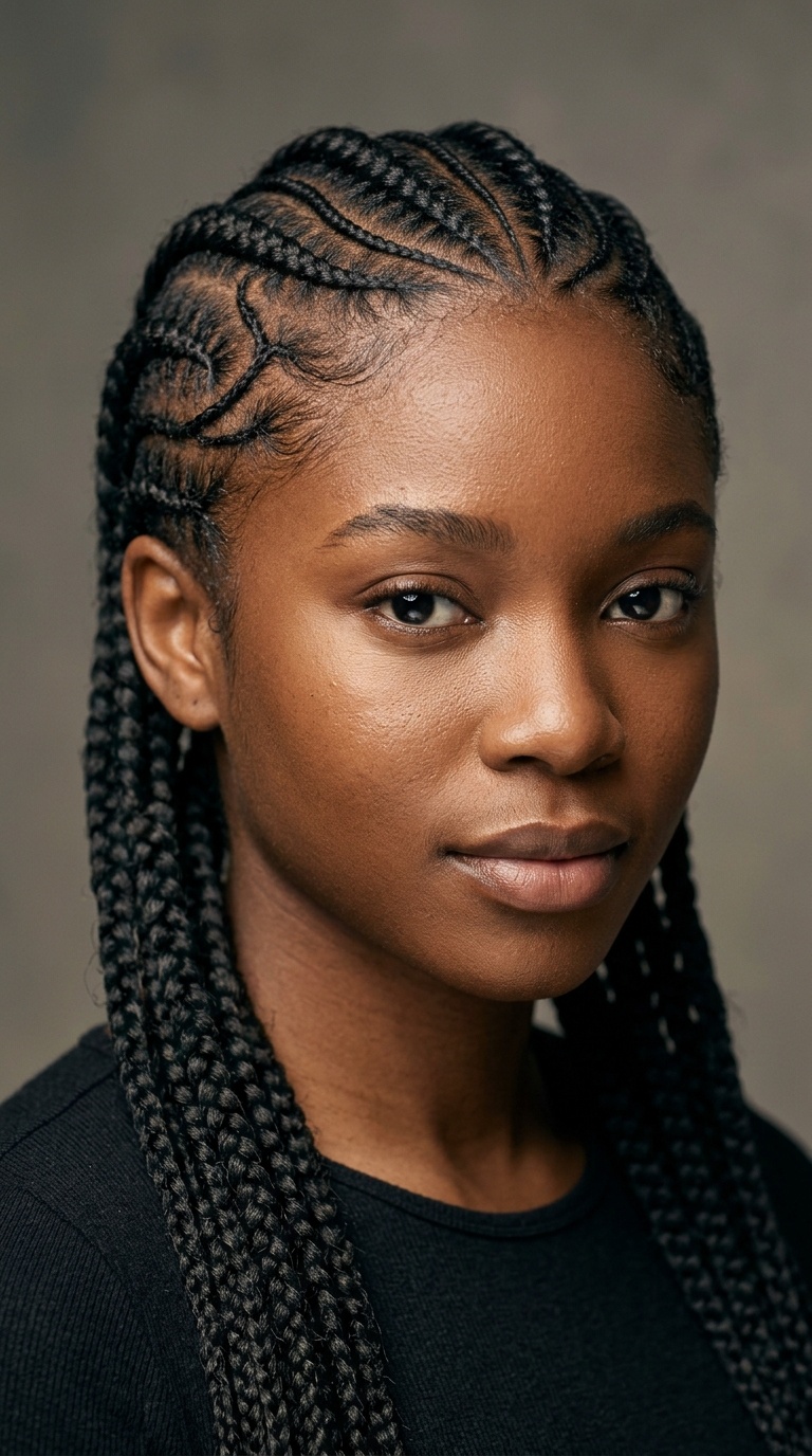 Ghana Braids with Curved Lines