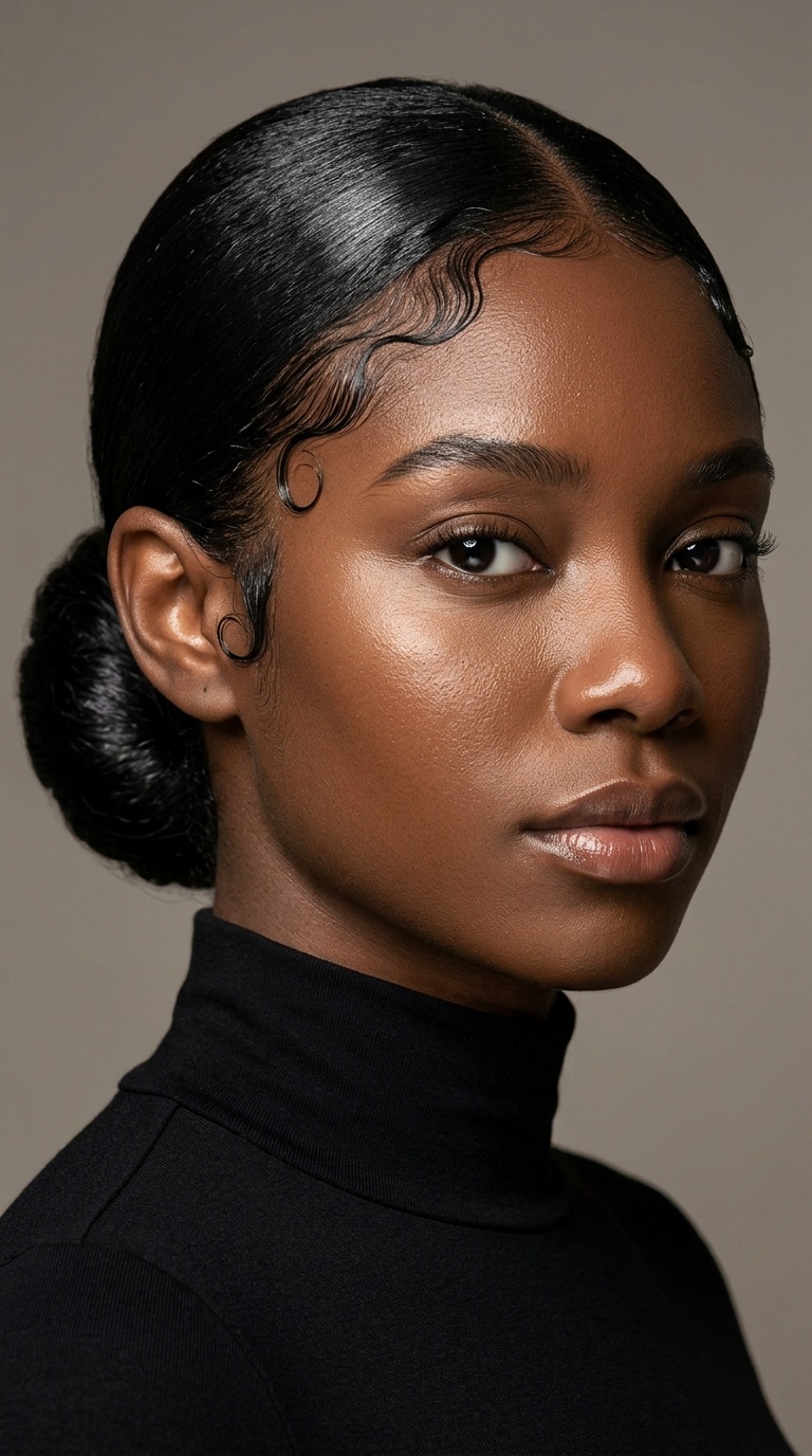 Glass-Sleek Low Chignon with Laid Edges
