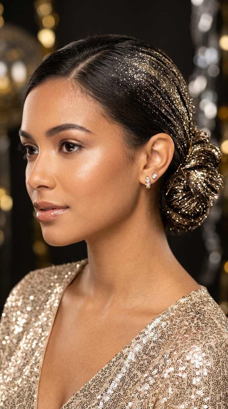 Glitter-Dipped Low Bun