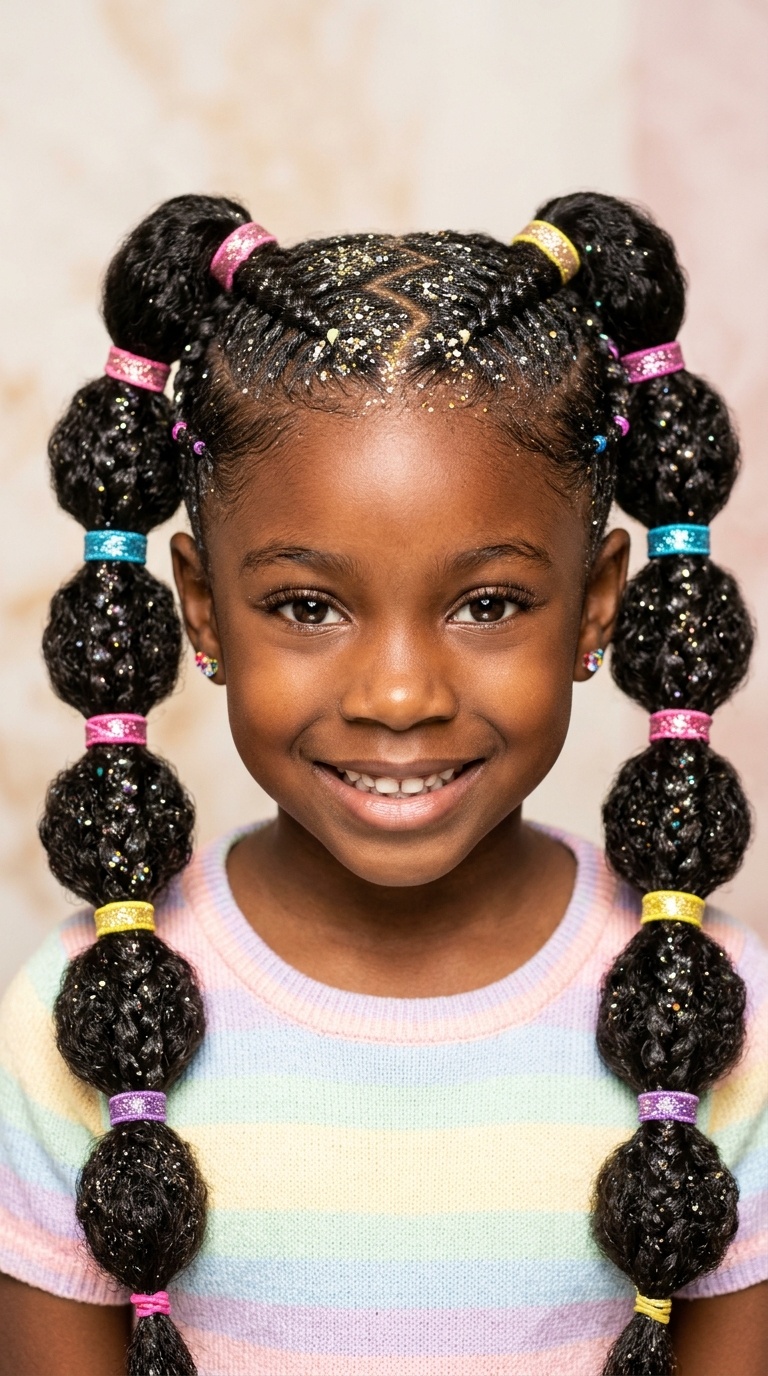 Glitter-Parted Braided Bubble Ponies