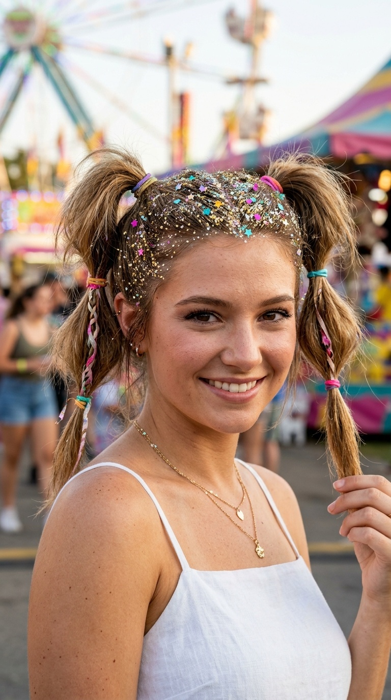 Glitter-Rooted Pigtails