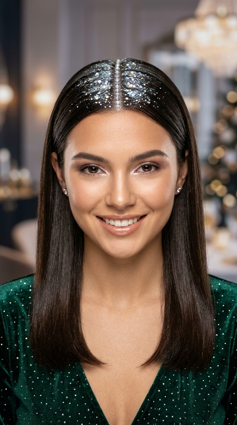 Glitter Roots with a Sleek Middle Part