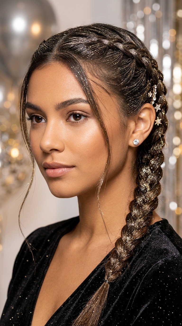 Glitter-Slicked Side Braid