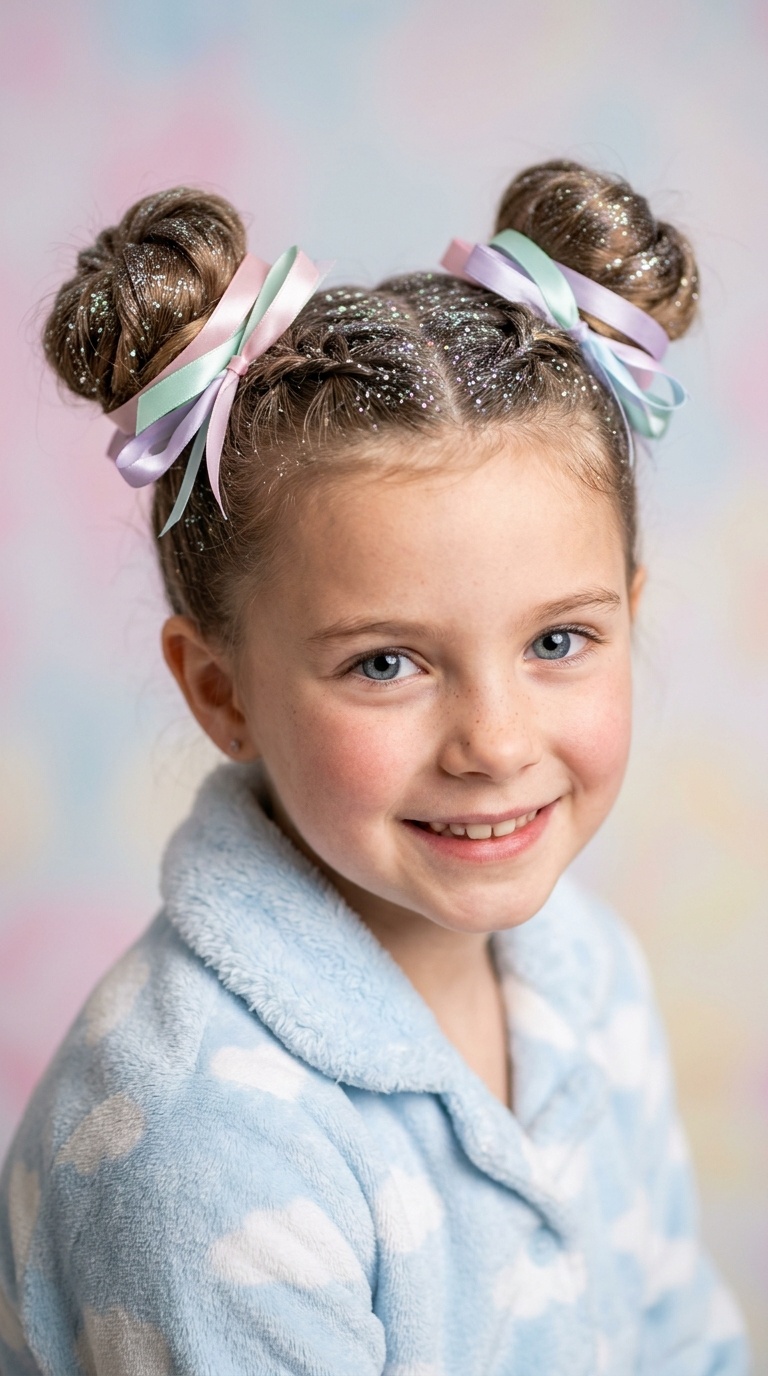 Glittery Space Buns with Pastel Ribbons