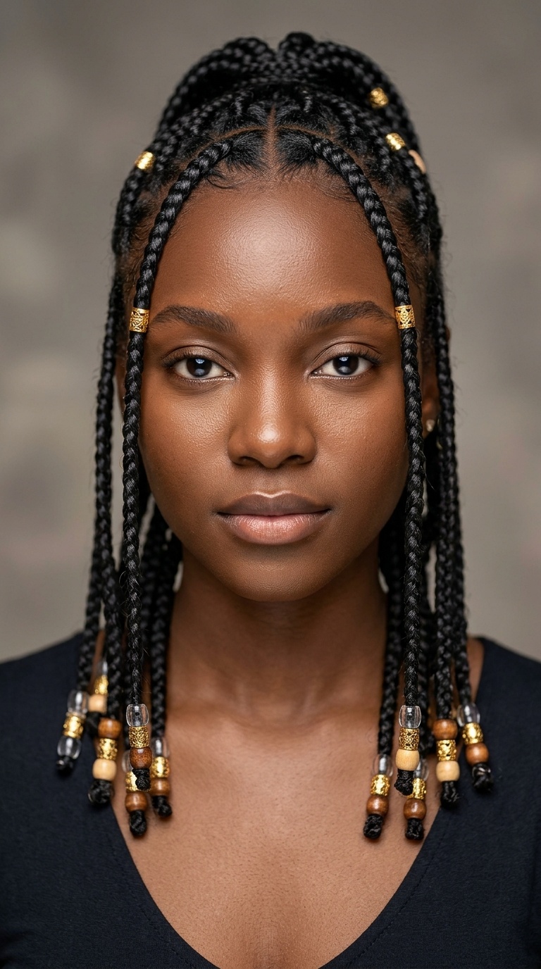 Glossy Fulani Braids with Beads